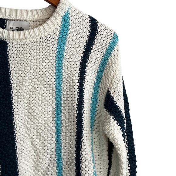Stiches Stripes Sweater XL NWT Blue White Cream Academia Preppy - Picture 5 of 6